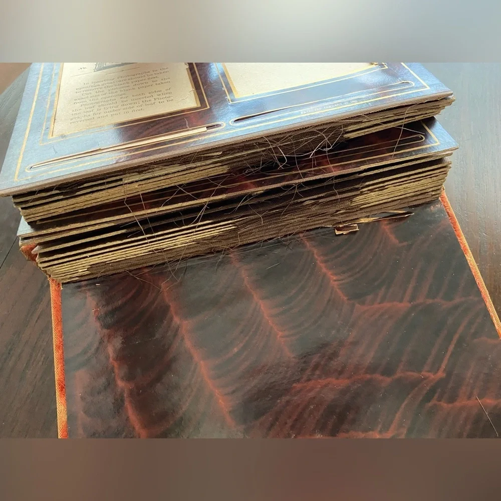Antique 1894 Victorian Photo Album with Mirror, Built in Stand, Brass Accents